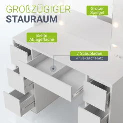 Schminktisch mit Spiegel Malia Eleganter Schminktisch mit Licht & viel Stauraum