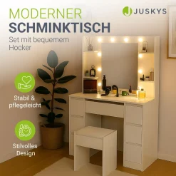 Schminktisch mit Spiegel Malia Eleganter Schminktisch mit Licht & viel Stauraum