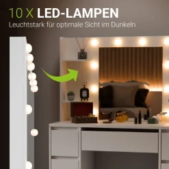 Schminktisch mit Spiegel Malia Eleganter Schminktisch mit Licht & viel Stauraum