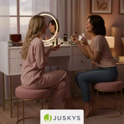 Schminktisch mit Spiegel Samira Luxuriöser Schminktisch mit Touch-LED & fünf Schubladen