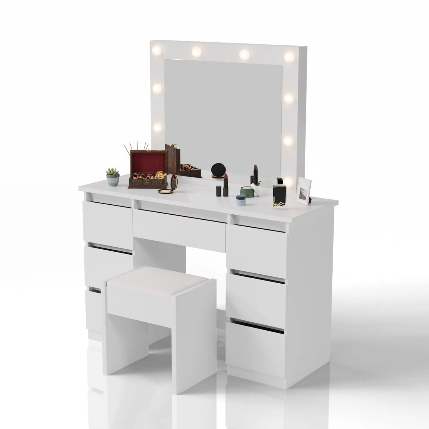 Schminktisch mit Spiegel Talea Eleganter Schminktisch mit Licht & viel Stauraum