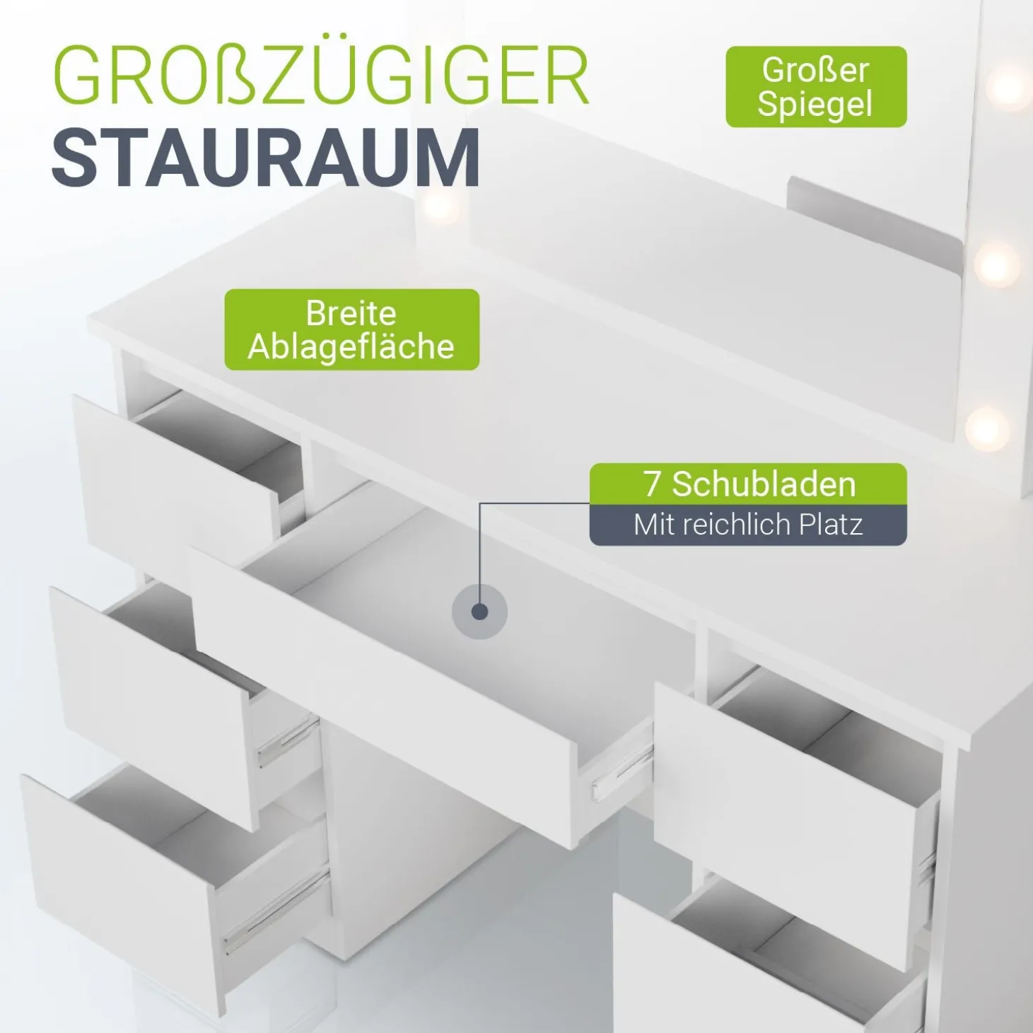 Schminktisch mit Spiegel Talea Eleganter Schminktisch mit Licht & viel Stauraum
