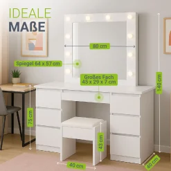 Schminktisch mit Spiegel Talea Eleganter Schminktisch mit Licht & viel Stauraum