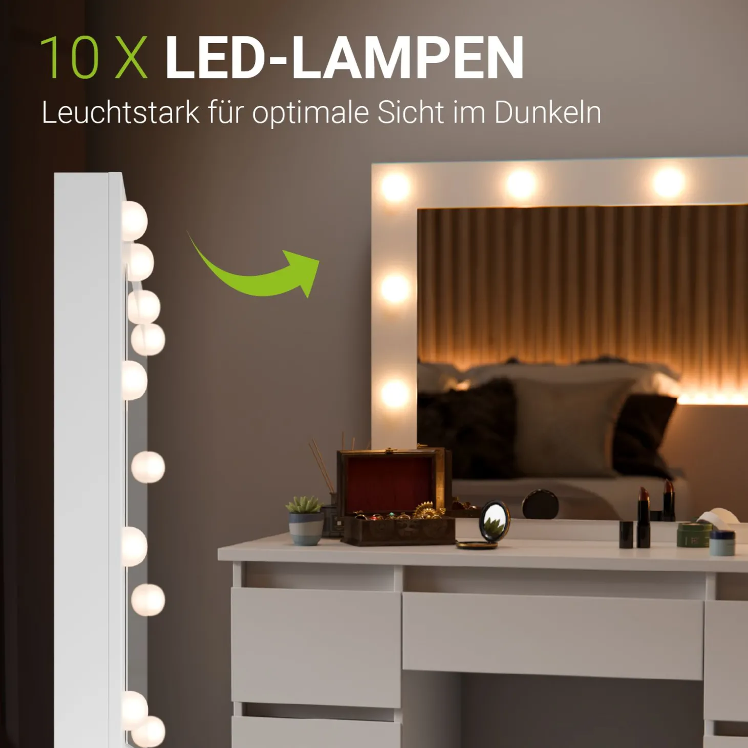 Schminktisch mit Spiegel Talea Eleganter Schminktisch mit Licht & viel Stauraum