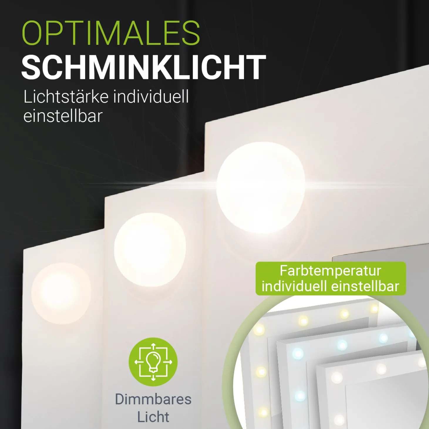 Schminktisch mit Spiegel Talea Eleganter Schminktisch mit Licht & viel Stauraum