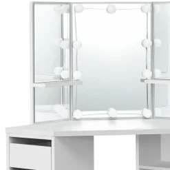 Schminktisch Nova mit Hocker Melly Kosmetiktisch mit LEDs, Spiegel, Schubladen & Fächern