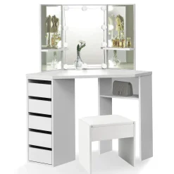 Schminktisch Nova mit Hocker Melly Kosmetiktisch mit LEDs, Spiegel, Schubladen & Fächern