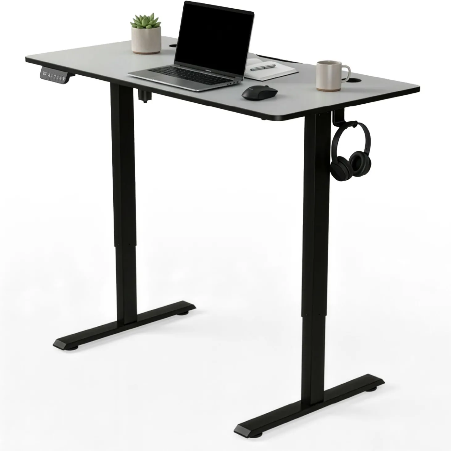 Schreibtisch Office Stand Elektrisch höhenverstellbarer Arbeitsplatz mit Headset-Halterung und Kabelführung