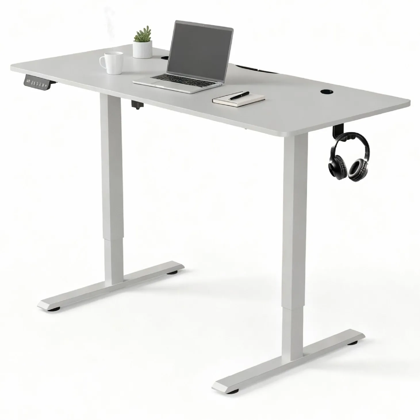 Schreibtisch Office Stand Elektrisch höhenverstellbarer Arbeitsplatz mit Headset-Halterung und Kabelführung