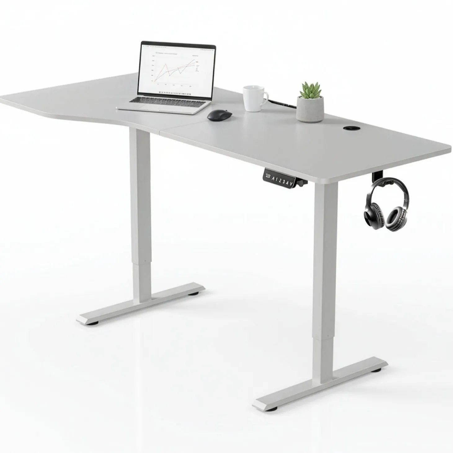 Schreibtisch Office Stand Elektrisch höhenverstellbarer Arbeitsplatz mit Headset-Halterung und Kabelführung