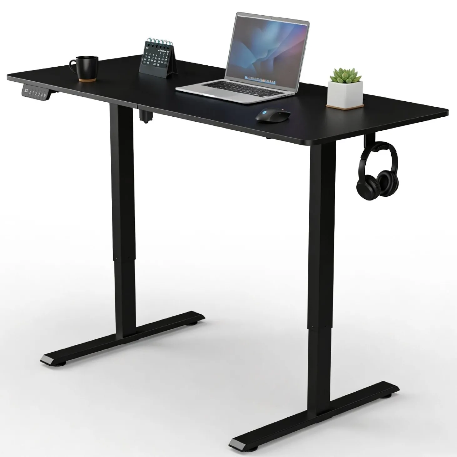 Schreibtisch Office Stand Elektrisch höhenverstellbarer Arbeitsplatz mit Headset-Halterung und Kabelführung