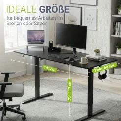 Schreibtisch Office Stand Elektrisch höhenverstellbarer Arbeitsplatz mit Headset-Halterung und Kabelführung