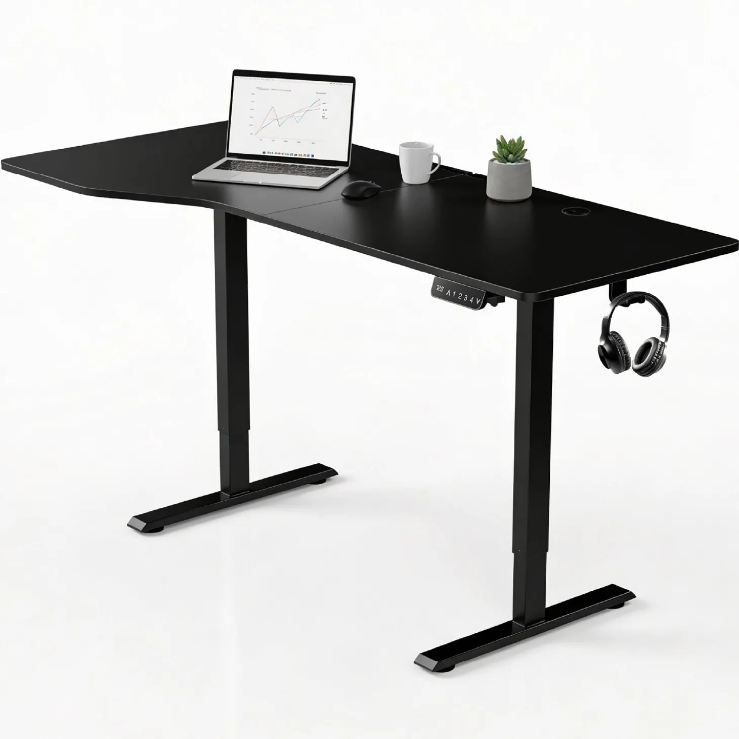 Schreibtisch Office Stand Elektrisch höhenverstellbarer Arbeitsplatz mit Headset-Halterung und Kabelführung
