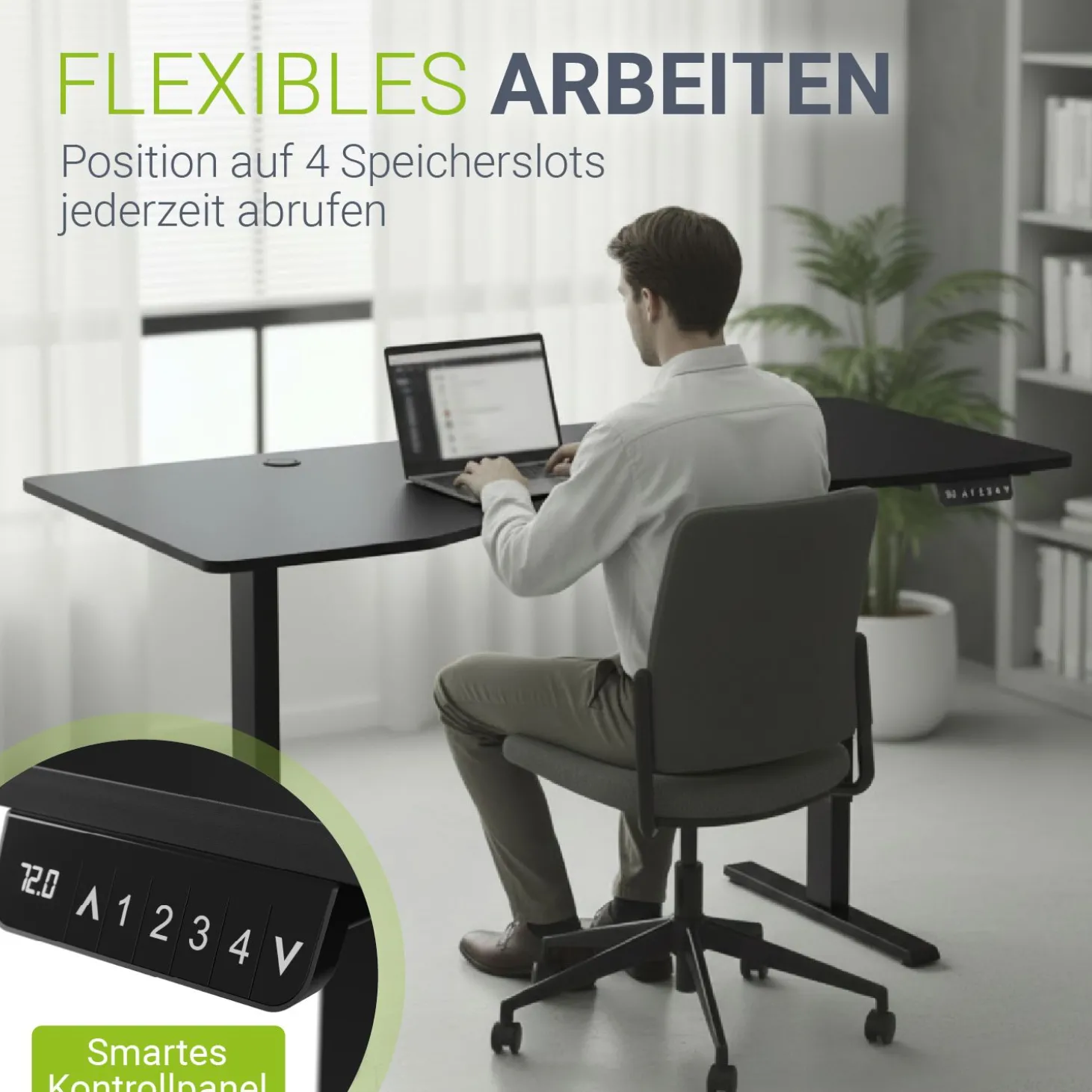 Schreibtisch Office Stand Elektrisch höhenverstellbarer Arbeitsplatz mit Headset-Halterung und Kabelführung