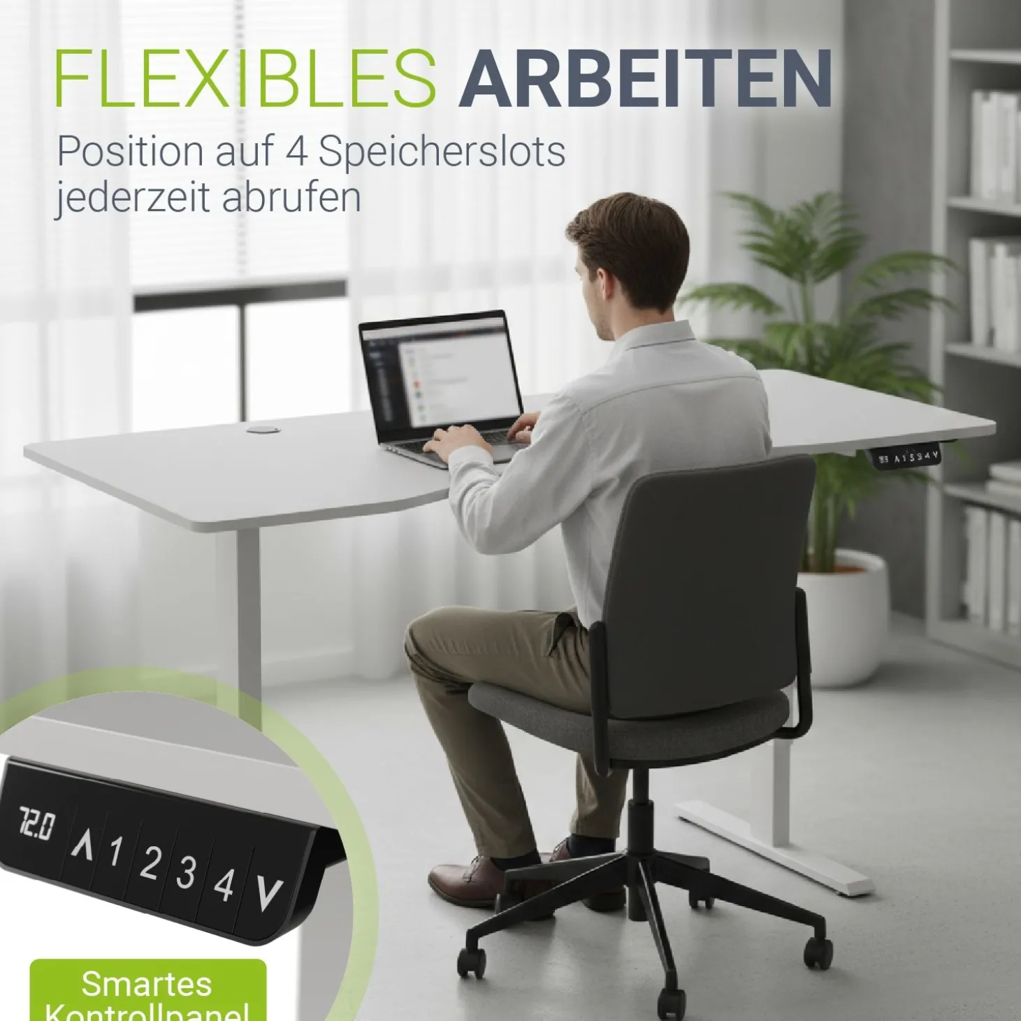 Schreibtisch Office Stand Elektrisch höhenverstellbarer Arbeitsplatz mit Headset-Halterung und Kabelführung