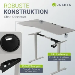Schreibtisch Office Stand Elektrisch höhenverstellbarer Arbeitsplatz mit Headset-Halterung und Kabelführung