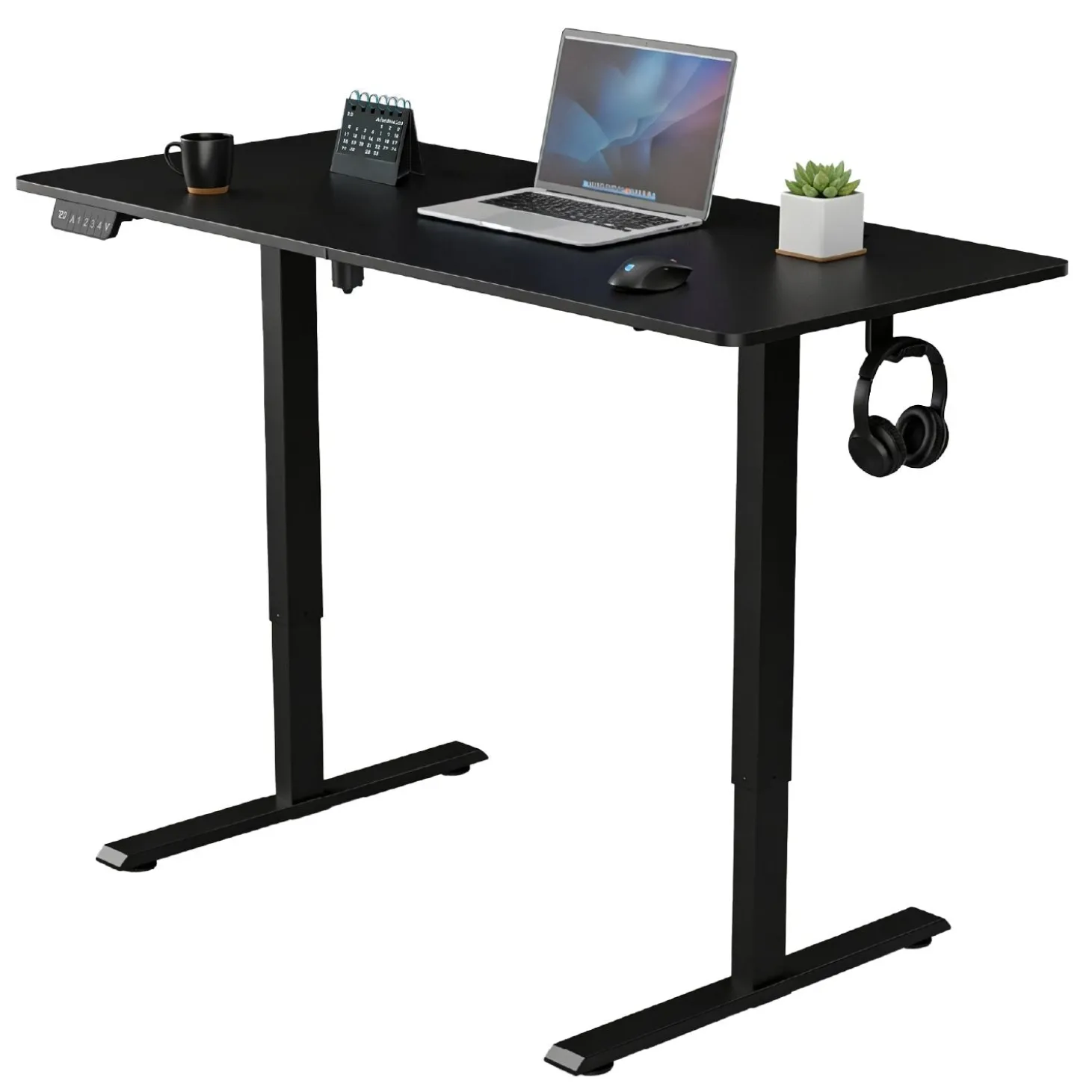 Schreibtisch Office Stand Elektrisch höhenverstellbarer Arbeitsplatz mit Headset-Halterung und Kabelführung