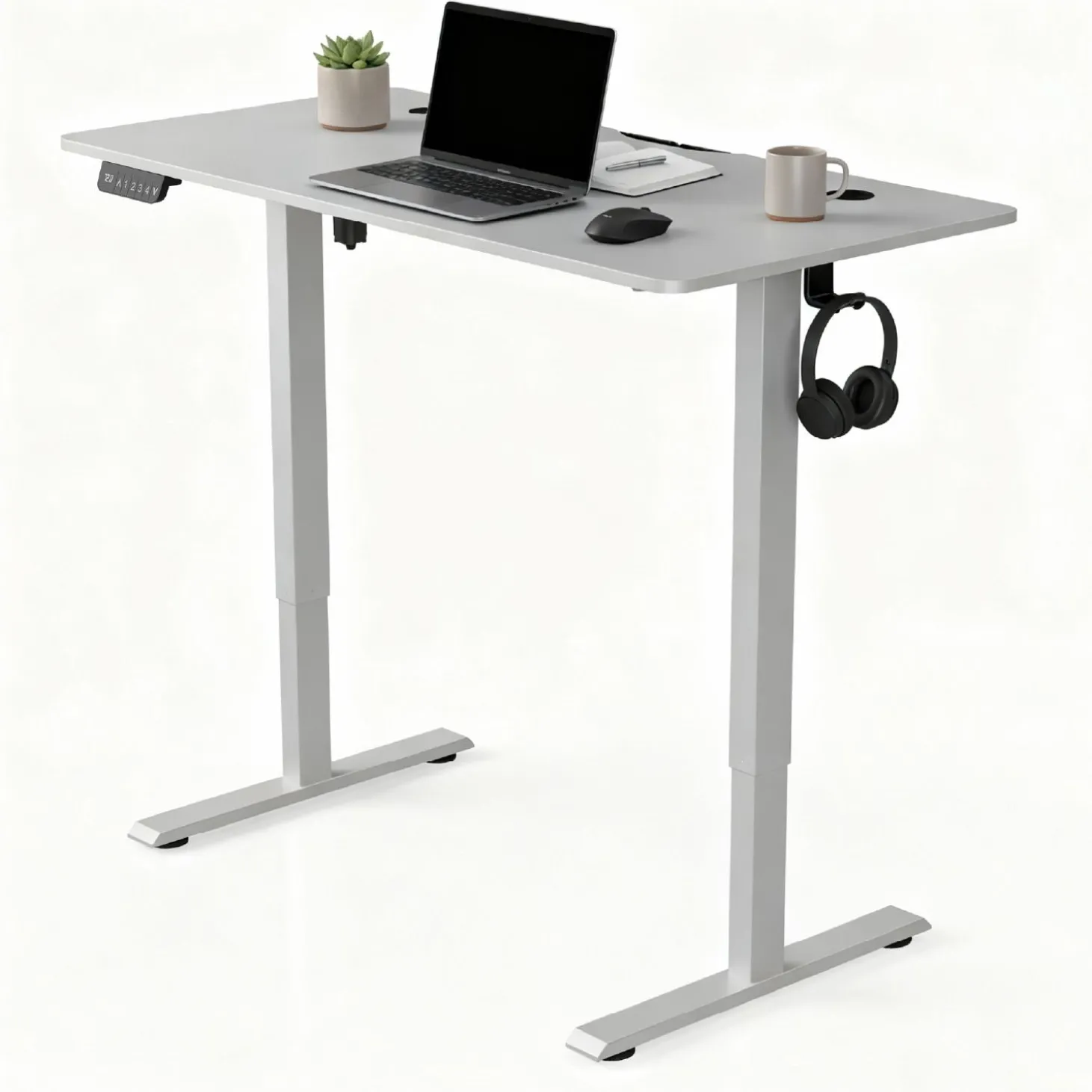 Schreibtisch Office Stand Elektrisch höhenverstellbarer Arbeitsplatz mit Headset-Halterung und Kabelführung
