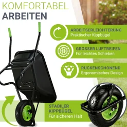 Schubkarre Garden 100 L Transporthilfe bis 250 kg mit Luftreifen - inkl. Handschuhe