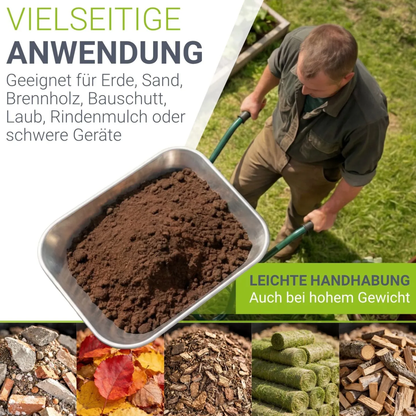 Schubkarre Garden 100 L Transporthilfe bis 250 kg mit Luftreifen - inkl. Handschuhe