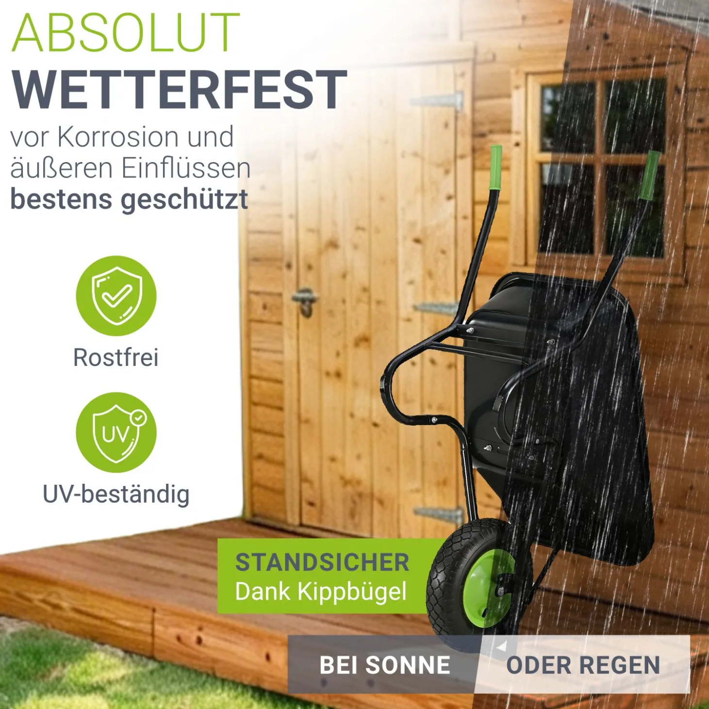 Schubkarre Garden 100 L Transporthilfe bis 250 kg mit Luftreifen - inkl. Handschuhe