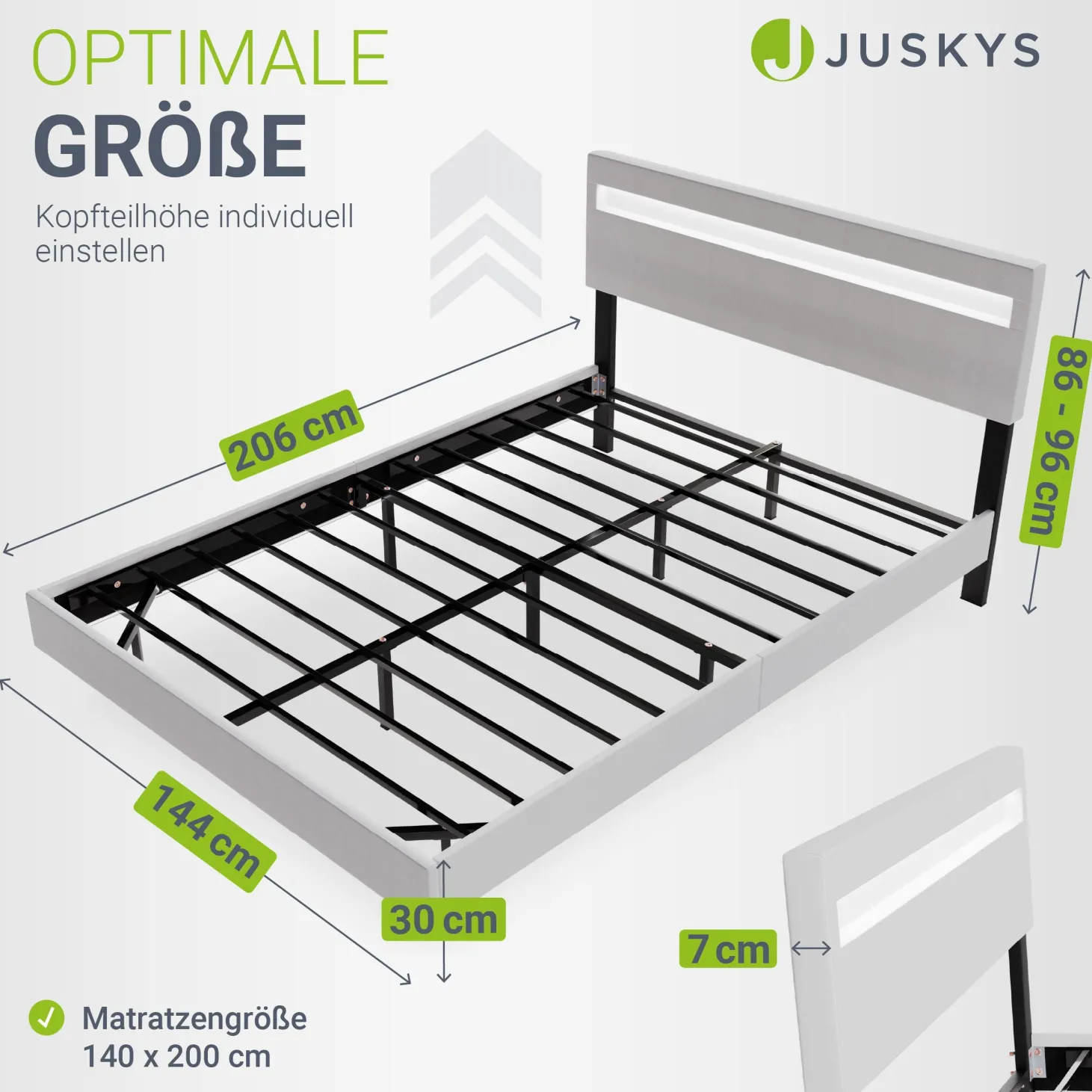 Schwebebett Lissabon Elegant schwebendes Polsterbett mit LED-Beleuchtung