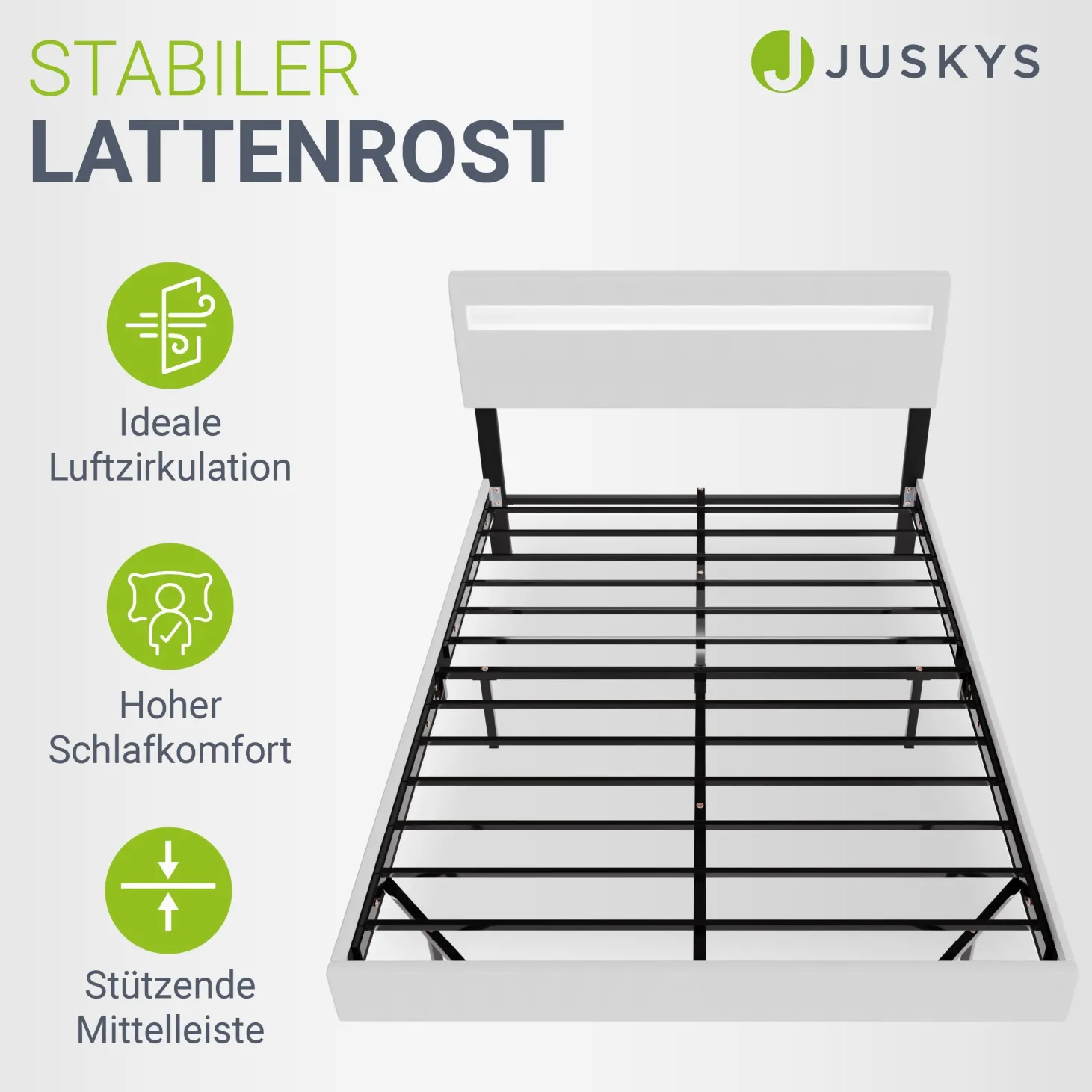 Schwebebett Lissabon Elegant schwebendes Polsterbett mit LED-Beleuchtung