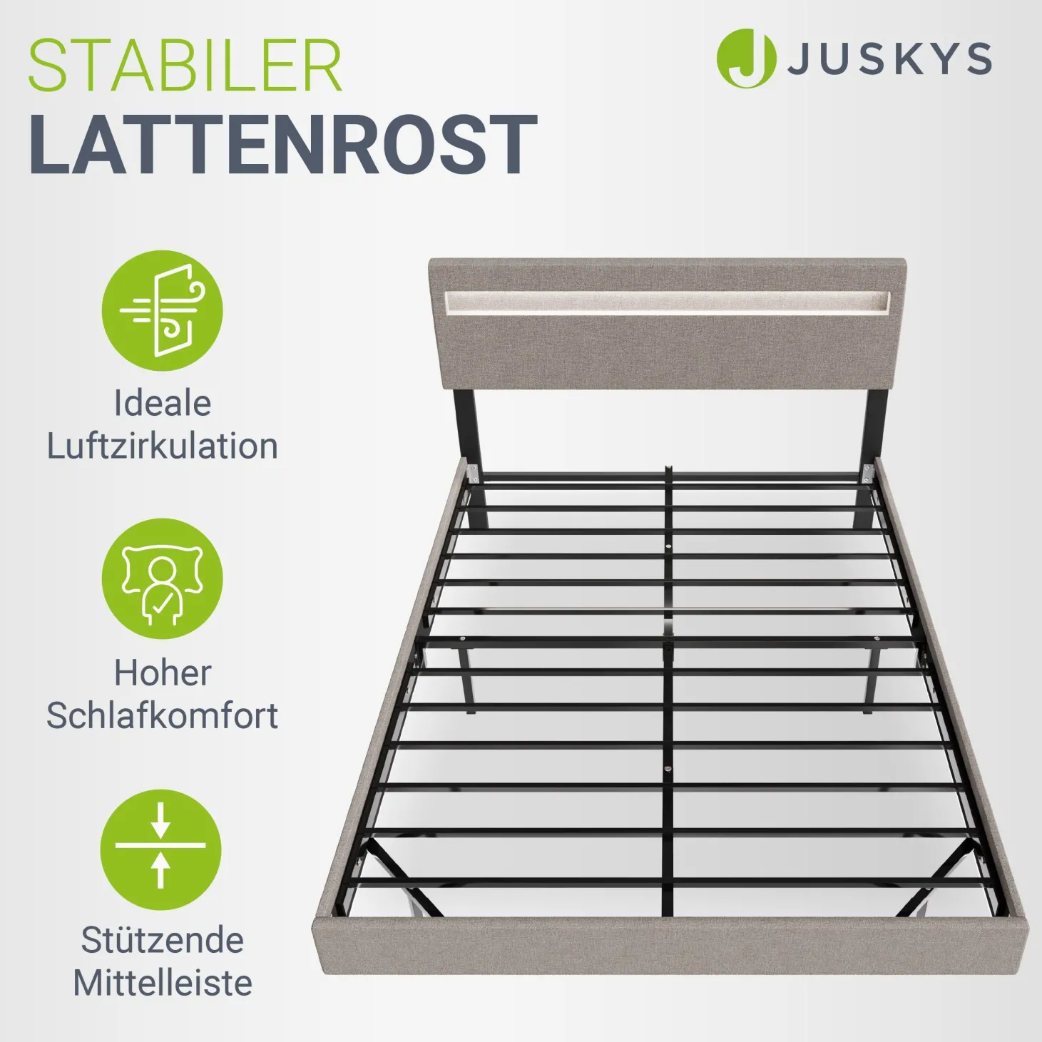 Schwebebett Lissabon Elegant schwebendes Polsterbett mit LED-Beleuchtung
