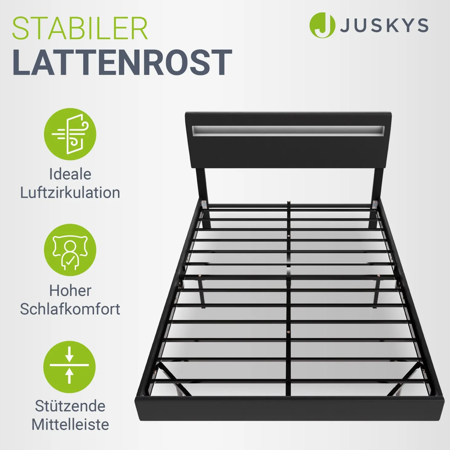 Schwebebett Lissabon Elegant schwebendes Polsterbett mit LED-Beleuchtung