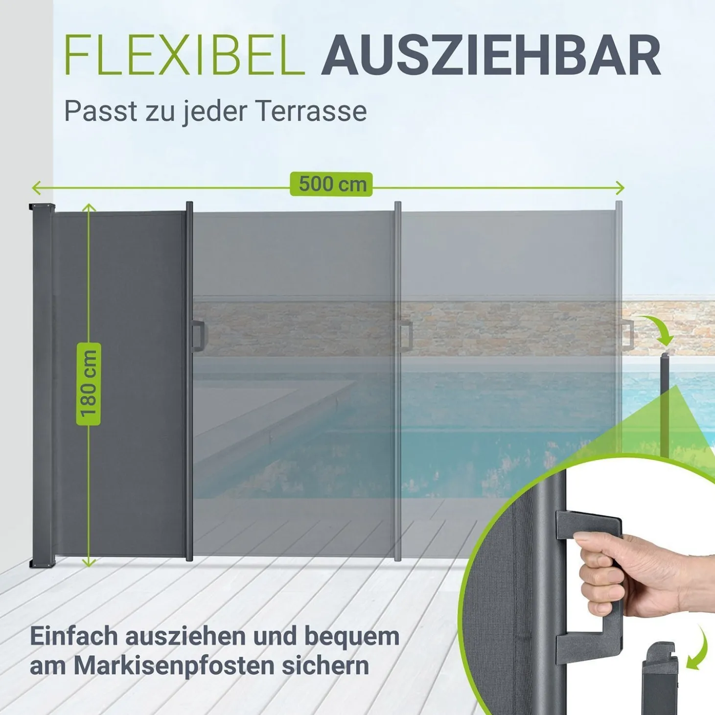 Seitenmarkise Dubai Ausziehbarer Sichtschutz für Garten und Terrasse