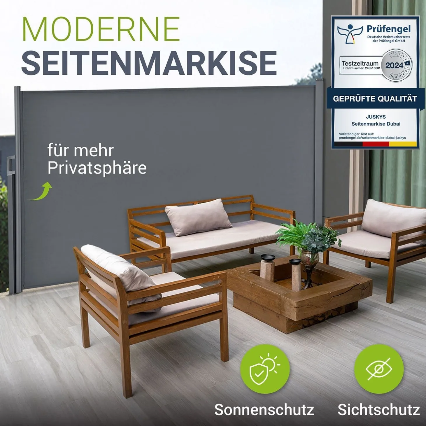 Seitenmarkise Dubai Ausziehbarer Sichtschutz für Garten und Terrasse