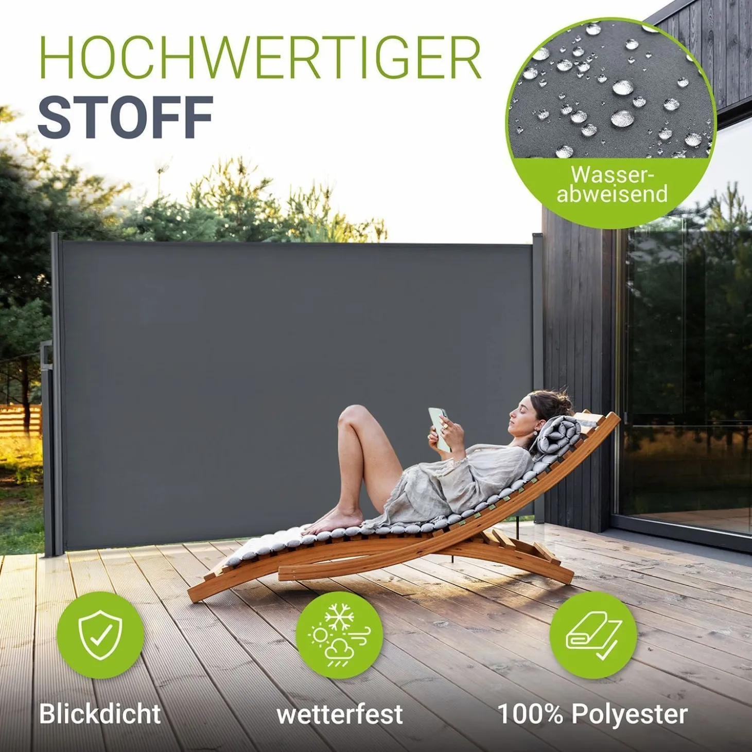 Seitenmarkise Dubai Ausziehbarer Sichtschutz für Garten und Terrasse