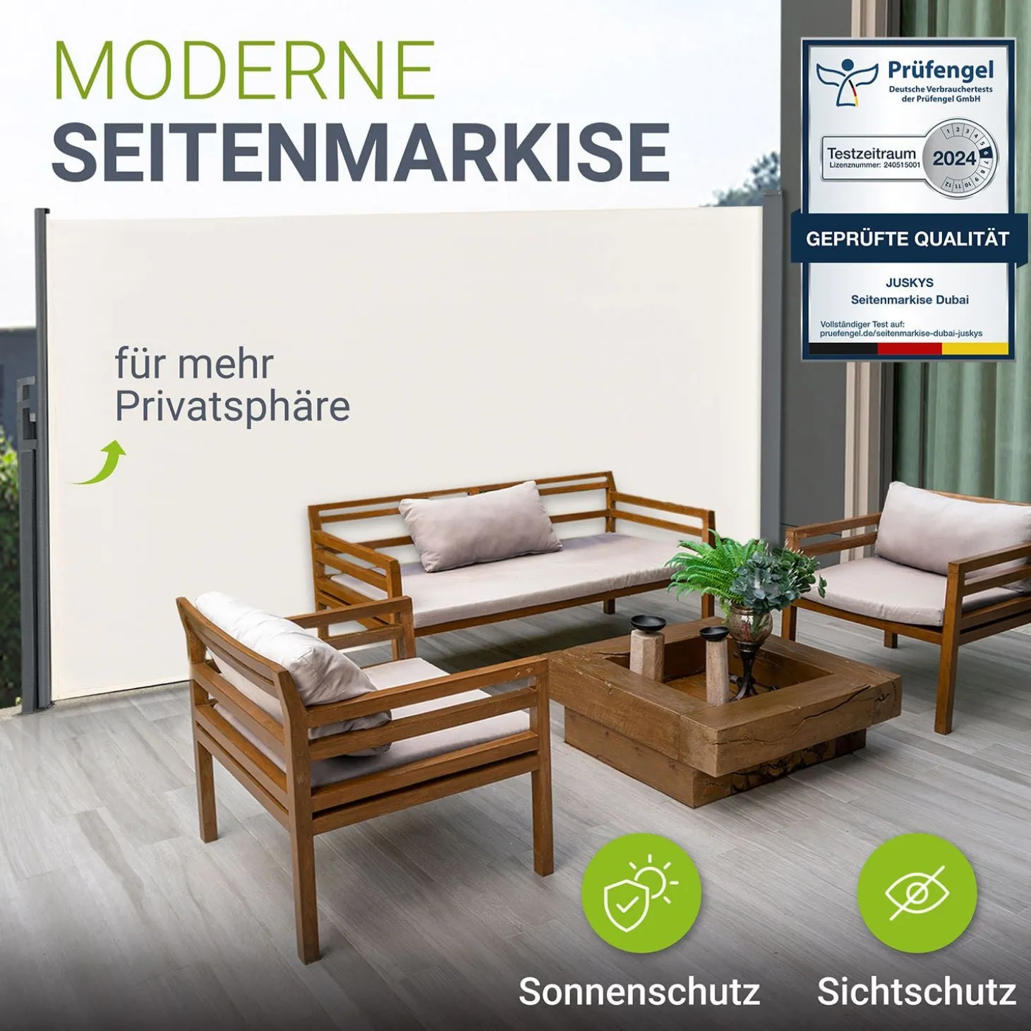 Seitenmarkise Dubai Ausziehbarer Sichtschutz für Garten und Terrasse