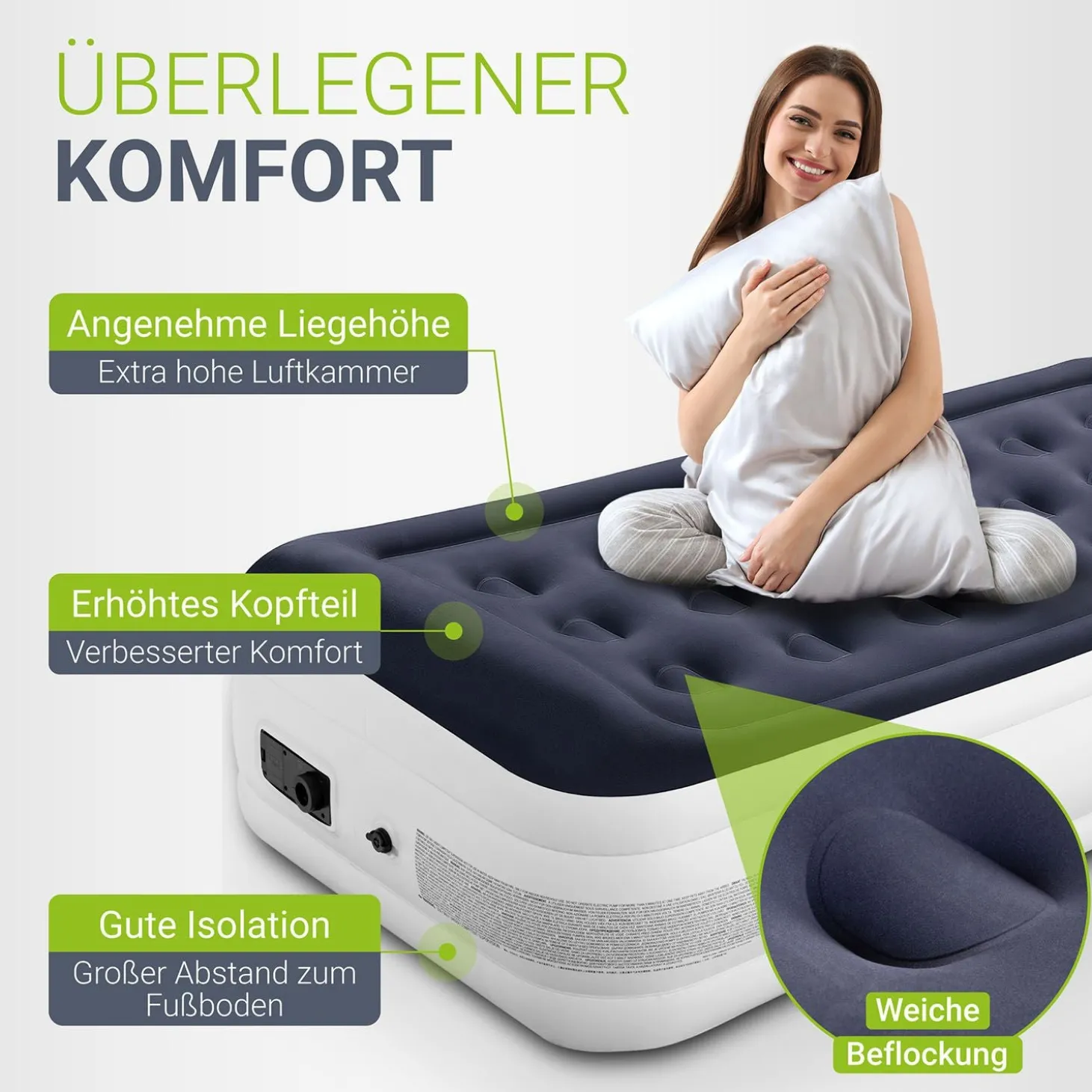 Selbstaufblasende Luftmatratze Sapri Bequemes Luftbett zum Camping oder für 1-2 Gäste