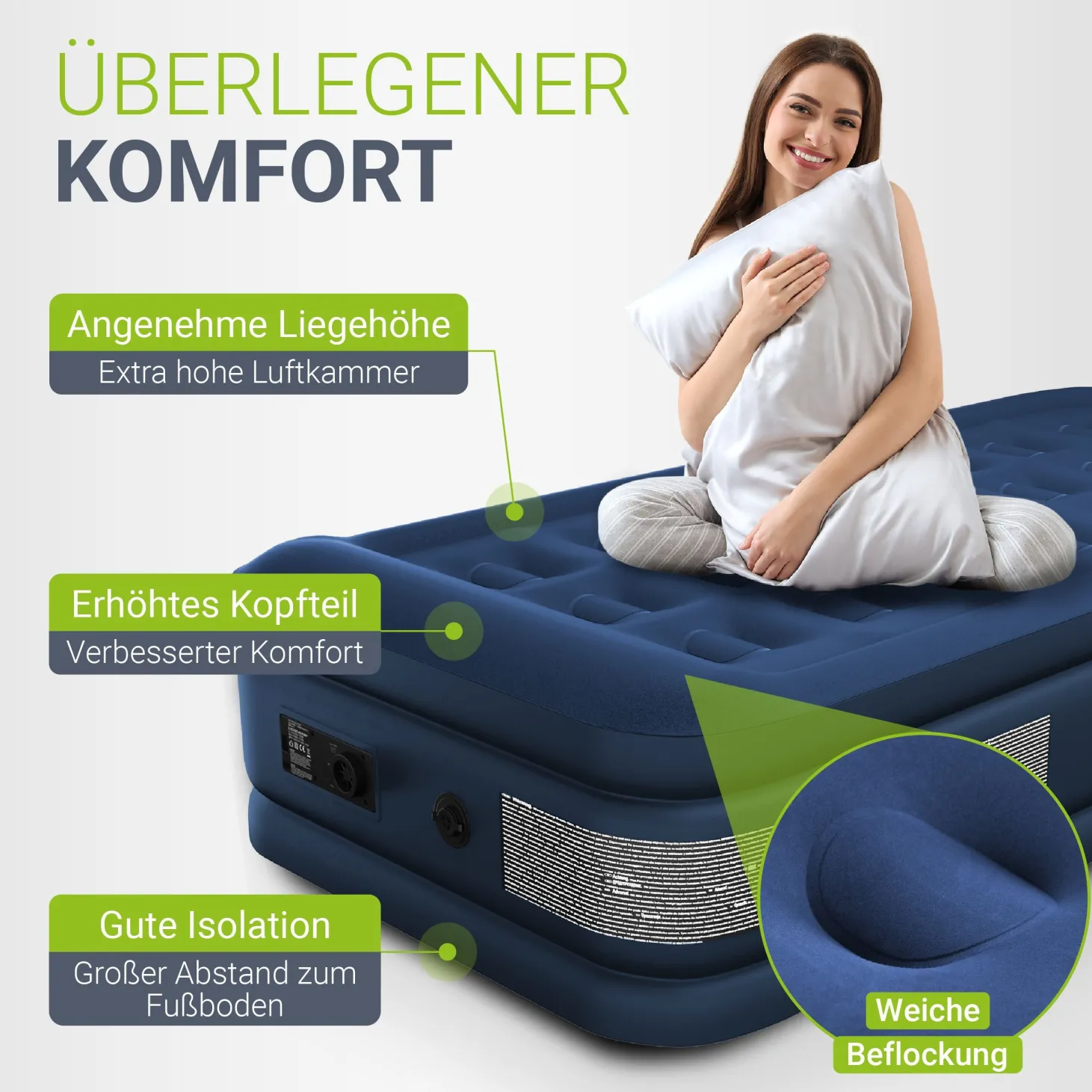 Selbstaufblasende Luftmatratze Sapri Bequemes Luftbett zum Camping oder für 1-2 Gäste