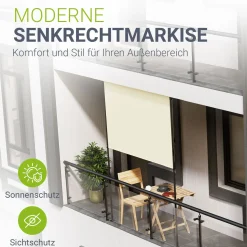 Senkrechtmarkise Barbados 100 x 310 cm - grau Sonnen- & Sichtschutz höhenverstellbar, ohne Bohren, UV-beständig in 100x310cm - grau