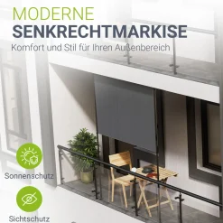 Senkrechtmarkise Barbados 120 x 310 cm - grau Sonnen- & Sichtschutz höhenverstellbar, ohne Bohren, UV-beständig