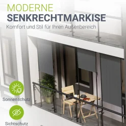 Senkrechtmarkise Barbados 120 x 310 cm - grau Sonnen- & Sichtschutz höhenverstellbar, ohne Bohren, UV-beständig