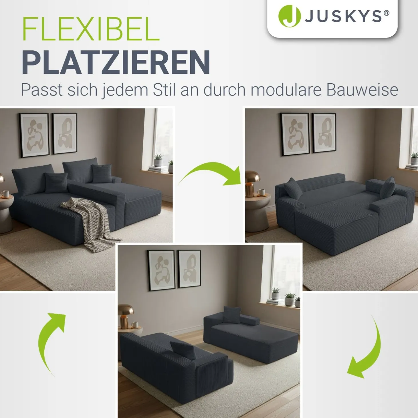 Sofa Coredo mit Cord Bezug & Dekokissen Gemütliche Couch mit Schaumstoff und Boxspringkern