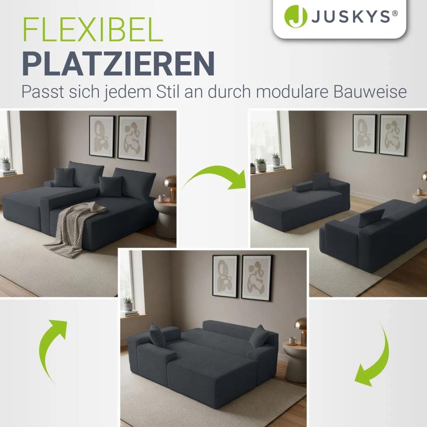 Sofa Coredo mit Cord Bezug & Dekokissen Gemütliche Couch mit Schaumstoff und Boxspringkern