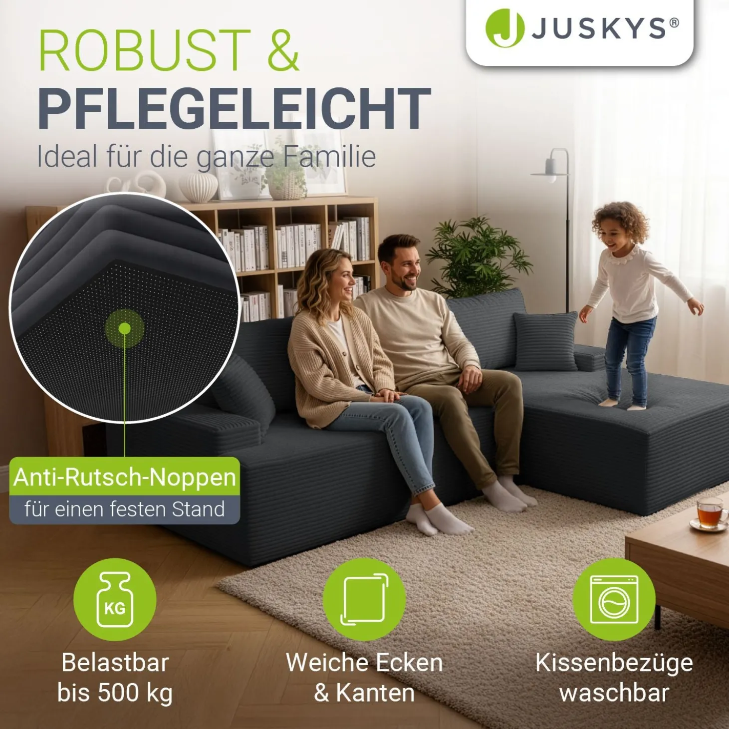 Sofa Coredo mit Cord Bezug & Dekokissen Gemütliche Couch mit Schaumstoff und Boxspringkern