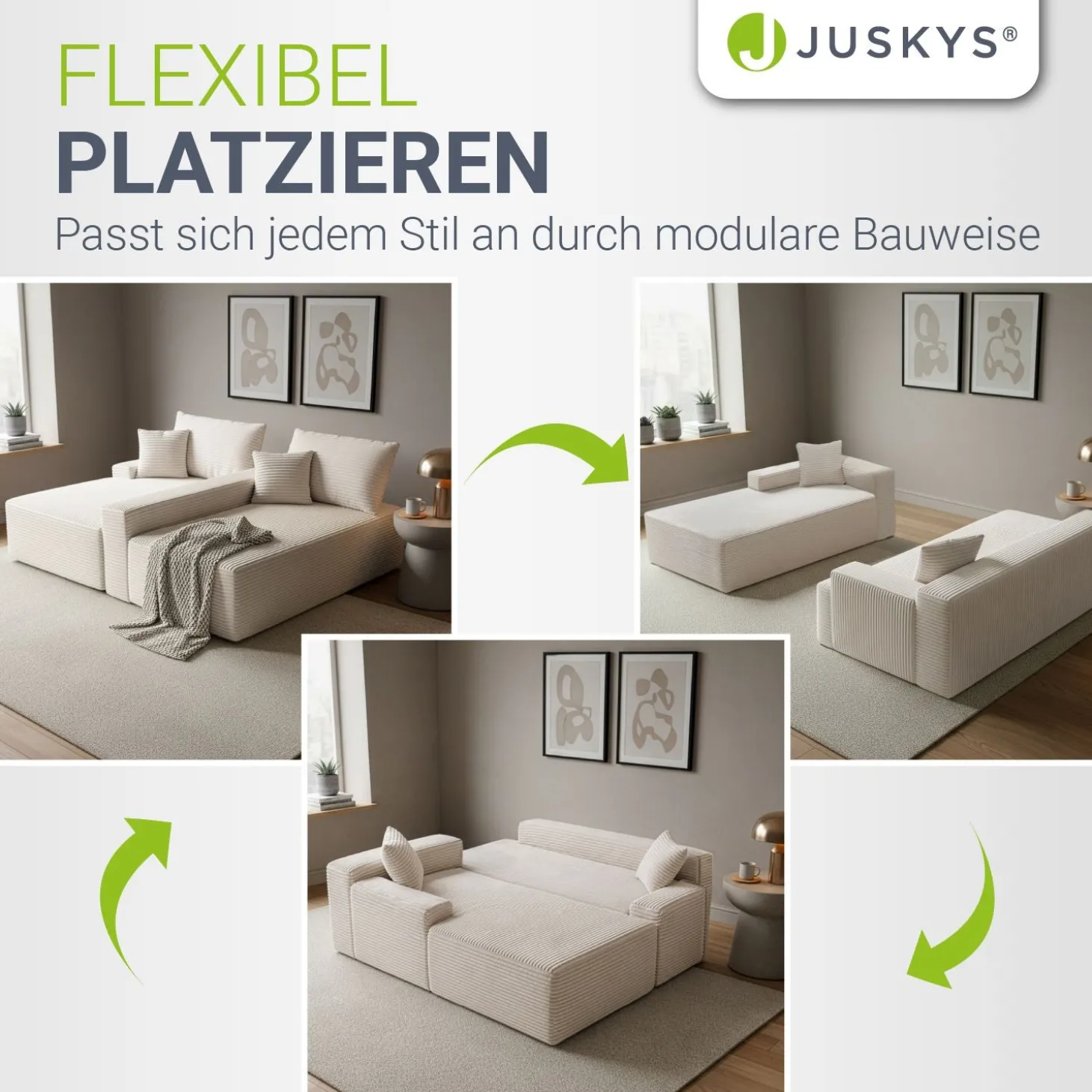 Sofa Coredo mit Cord Bezug & Dekokissen Gemütliche Couch mit Schaumstoff und Boxspringkern