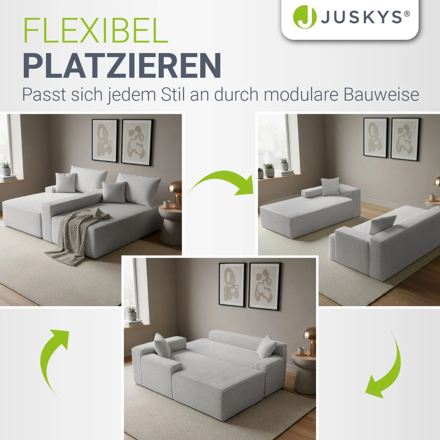 Sofa Coredo mit Cord Bezug & Dekokissen Gemütliche Couch mit Schaumstoff und Boxspringkern