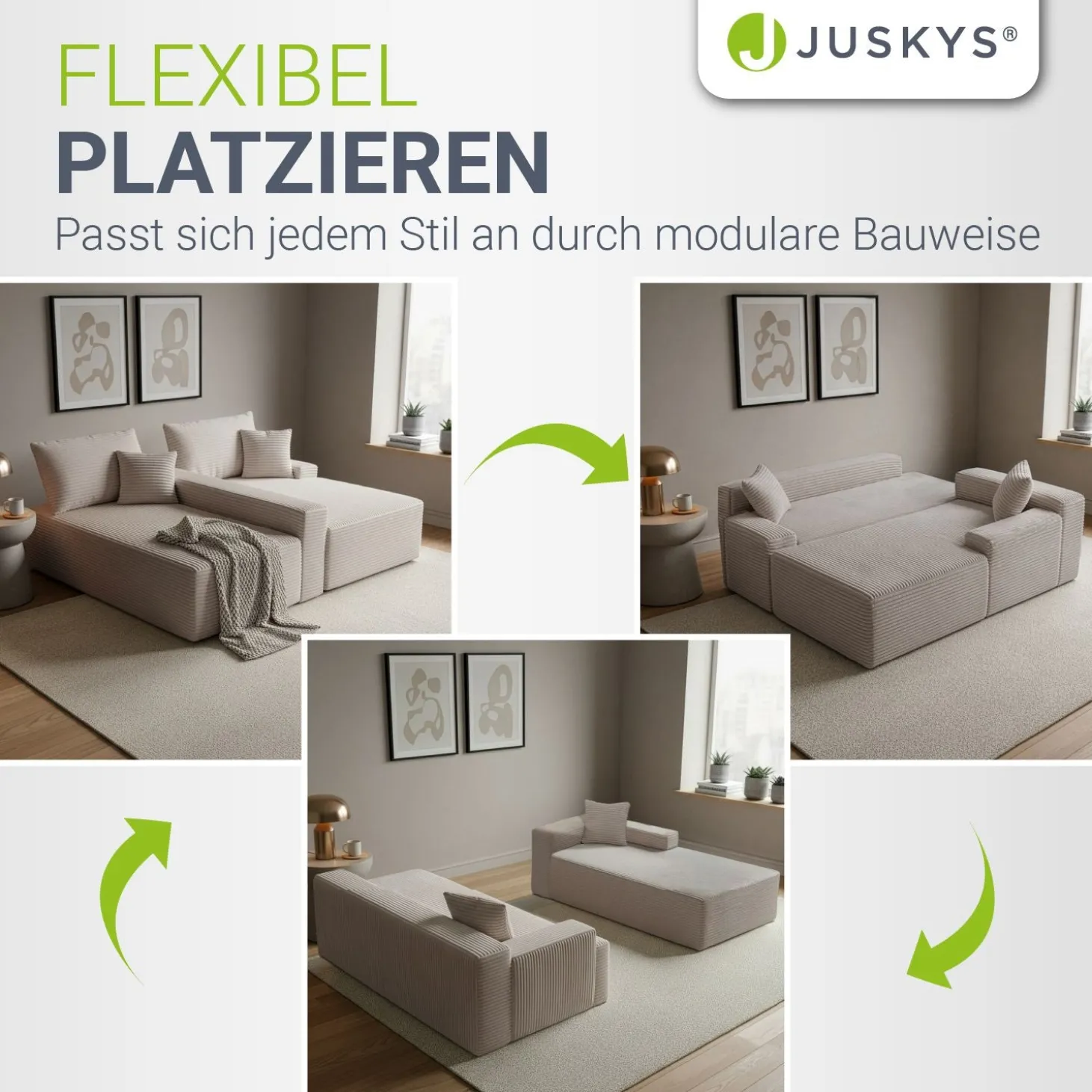 Sofa Coredo mit Cord Bezug & Dekokissen Gemütliche Couch mit Schaumstoff und Boxspringkern