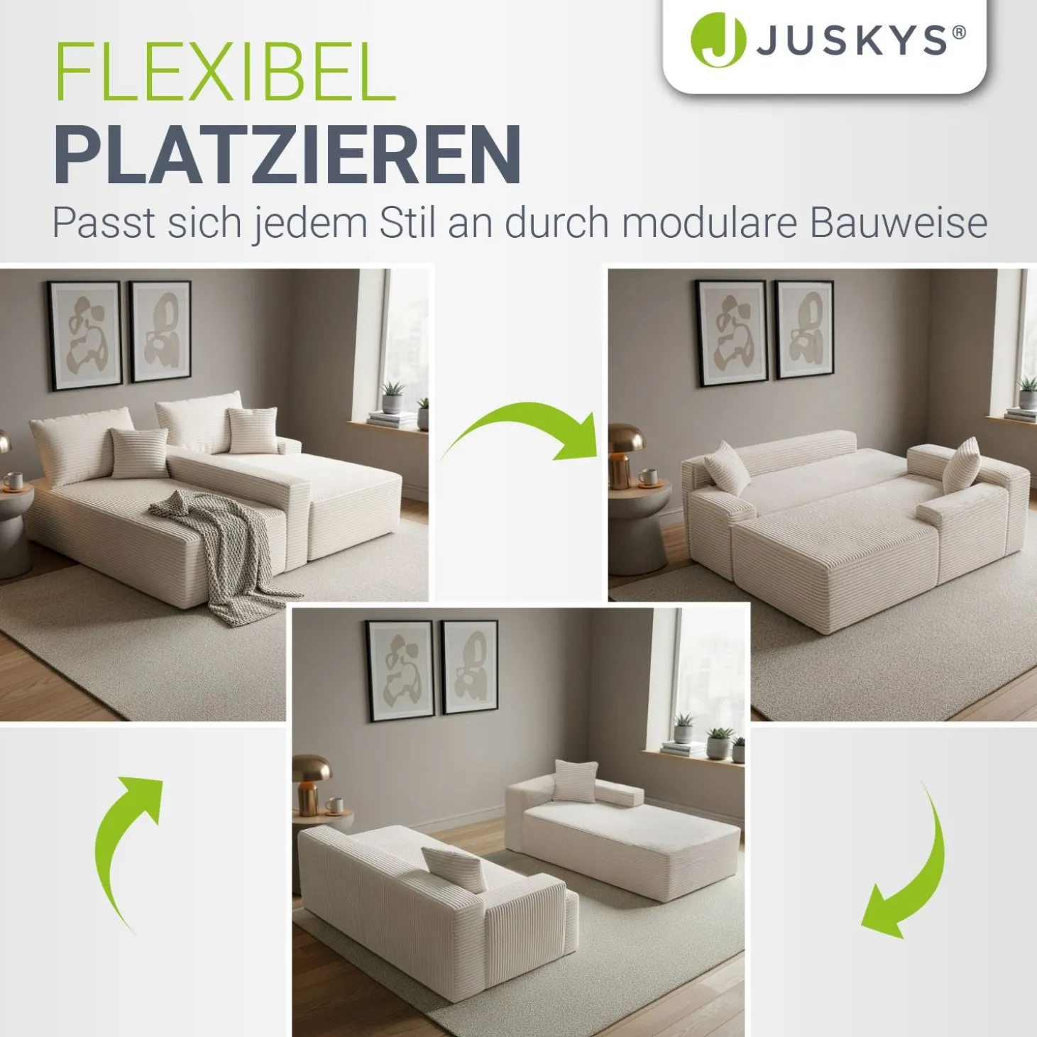 Sofa Coredo mit Cord Bezug & Dekokissen Gemütliche Couch mit Schaumstoff und Boxspringkern