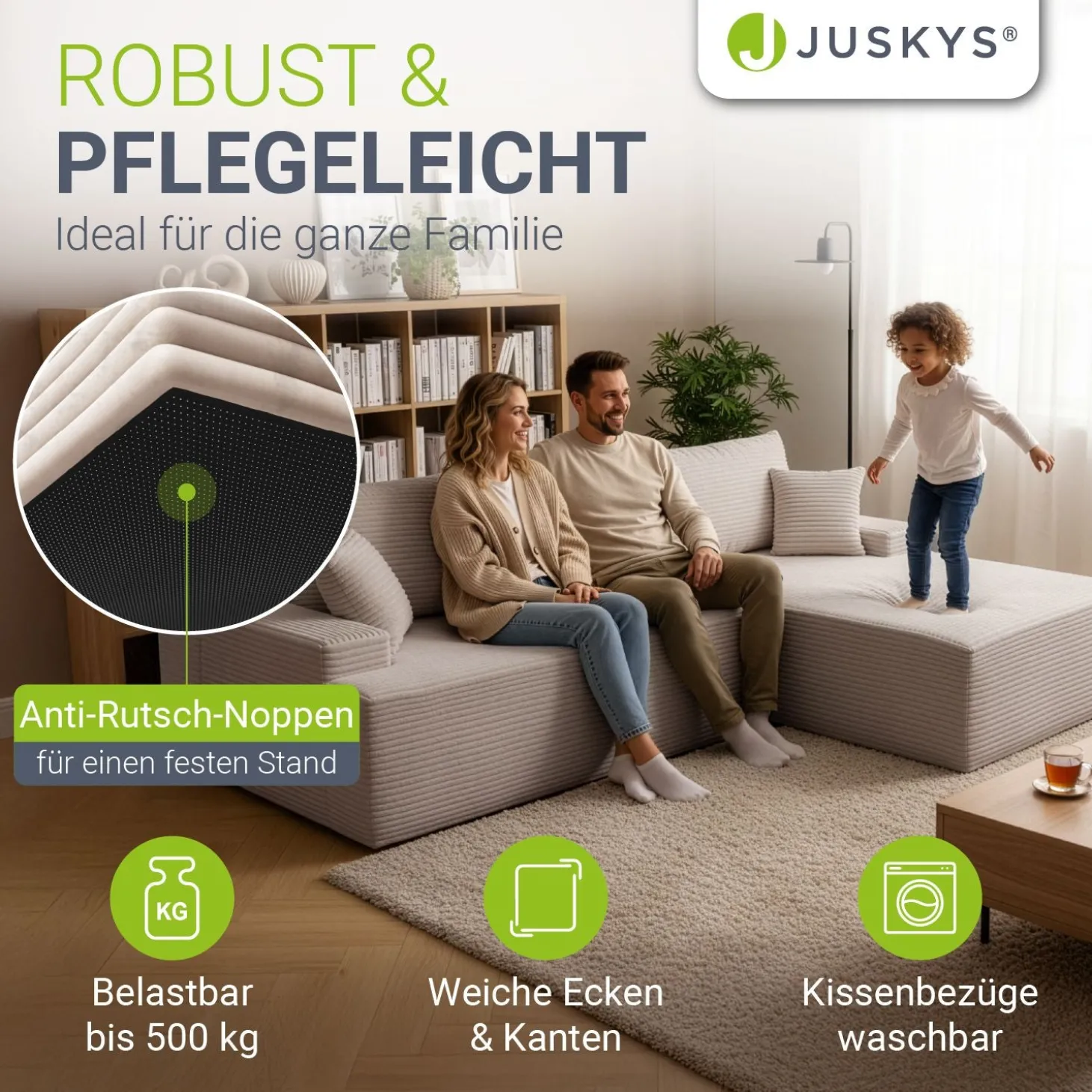 Sofa Coredo mit Cord Bezug & Dekokissen Gemütliche Couch mit Schaumstoff und Boxspringkern