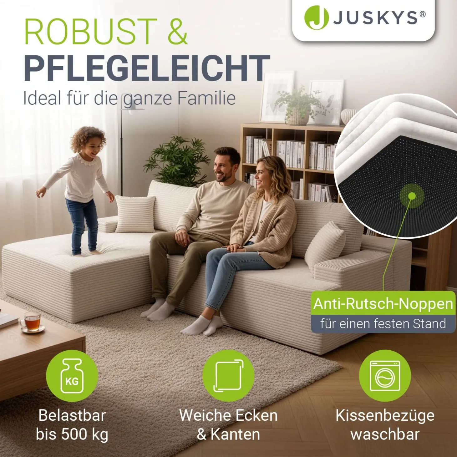 Sofa Coredo mit Cord Bezug & Dekokissen Gemütliche Couch mit Schaumstoff und Boxspringkern