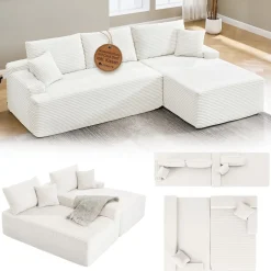 Sofa Coredo mit Cord Bezug & Dekokissen Gemütliche Couch mit Schaumstoff und Boxspringkern