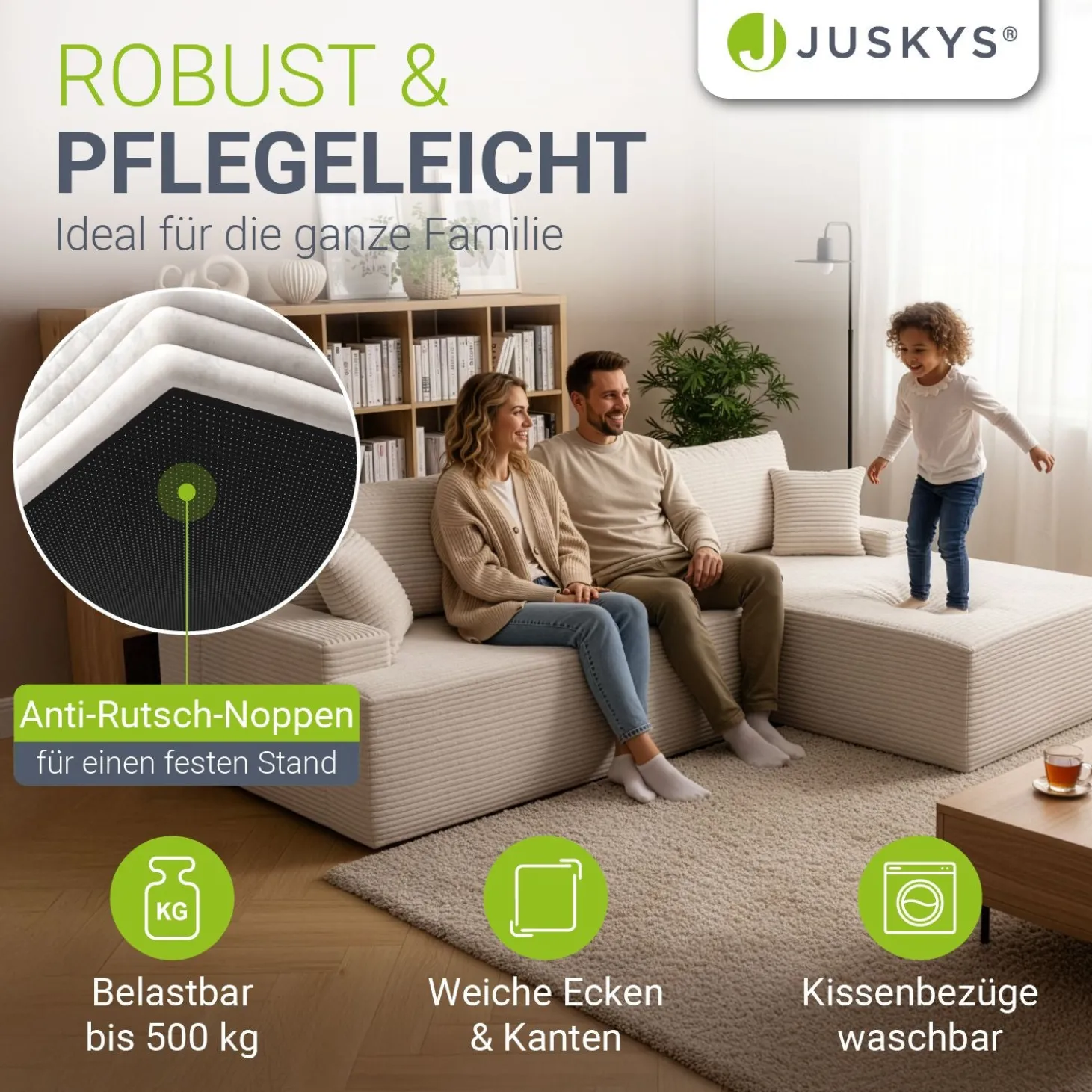 Sofa Coredo mit Cord Bezug & Dekokissen Gemütliche Couch mit Schaumstoff und Boxspringkern