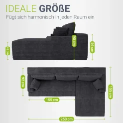 Sofa Coredo mit Cord Bezug & Dekokissen Gemütliche Couch mit Schaumstoff und Boxspringkern